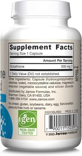 Vista 10 de Cápsulas antioxidantes Jarrow Formulas Glutathione Reduced, 500 miligramos, GLRED, 1, 1