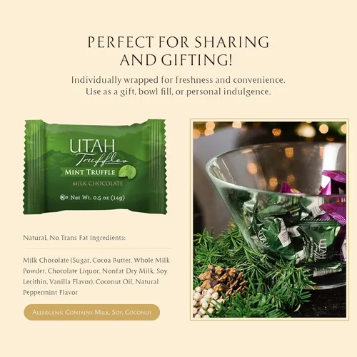 Vista 4 de Utah Truffles Trufas de chocolate con menta, trufas de chocolate con leche y menta, centro cremoso de tamaño de bocado, bolsa resellable de 16 onzas