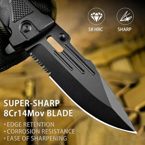 Vista 3 de NedFoss Cuchillo plegable de bolsillo DA75 Mini, cuchillo de bolsillo 3 en 1 para hombres, cuchillo de supervivencia de 2.95 pulgadas con cierre