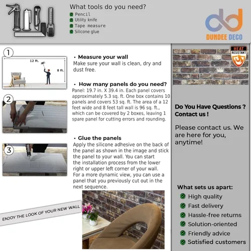 Vista 9 de Dundee Deco Paneles de pared 3D con efecto ladrillo, revestimiento de pared con aspecto de piedra marrón grisáceo, revestimiento de espuma