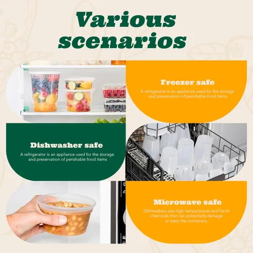 Vista 5 de Glotoch - Juego de 48 recipientes de plástico de almacenamiento de alimentos y bebidas de 16 onzas (2 tazas) con tapas, aptos para microondas