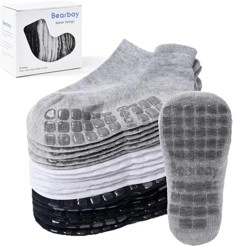 Vista 10 de Calcetines tobilleros antideslizantes para bebés con agarraderas para caminar de 0 meses a 7 años