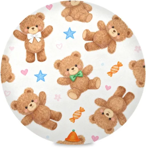 Cartoon Cute Brown Teddy Bear Round Jute placemats placemat with Plate Set of 4 15x15 in manteles para mesa