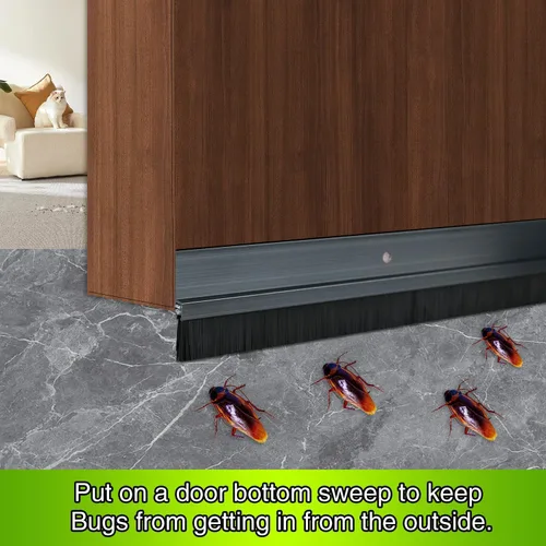 Vista 2 de Paquete de 2 barridos inferiores de puerta, soporte de aleación de aluminio en forma de H para la parte inferior de la puerta con cepillo de nailon