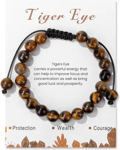 Vista 15 de Pulsera de cristal curativo para mujer de 8 mm de piedra natural con cuentas de cristal engarzadas, pulsera ajustable de gemas hecha a mano, joyería