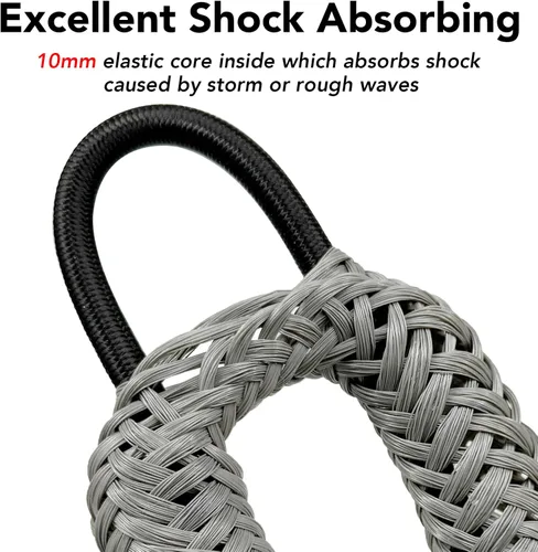 Vista 4 de Cuerda de amarre elástica de 3 pies para línea de acoplamiento con clip de acero inoxidable, accesorios para barcos, 2 unidades (gris, 3 pies)