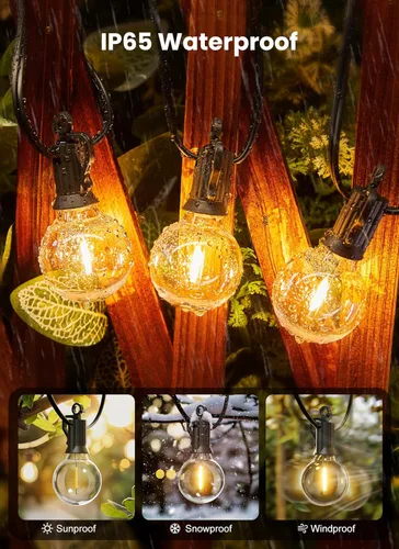 Vista 3 de Brightown - Guirnalda de luces led de exterior, regulable, conectable, 12 bombillas globo G40 que no se astillan, impermeabilidad IP65, patio, patio