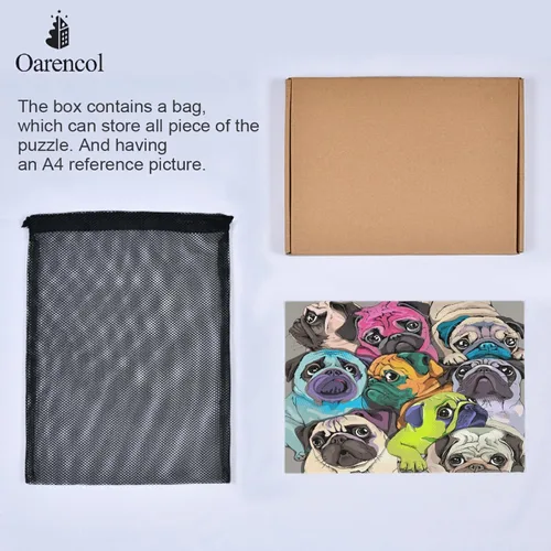 Vista 7 de Rompecabezas de pug colorido divertido perro animal 500 piezas rompecabezas para adultos