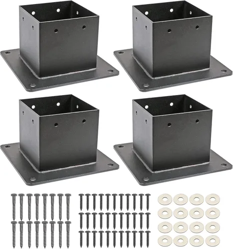 4 soportes de anclaje de base de poste de 4 x 4, tamaño interior de 3.5 x 3.5 pulgadas de grosor, soportes de poste de cubierta de polvo negro para
