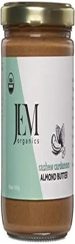 JEM Organics Cashew Cardamom Sprouted Almond Nut Butter, Organic, All Natural,Gluten-Free, Vegan, Paleo, Keto Snack, 16 oz Jar, Single Pack