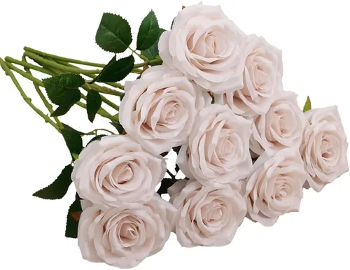 Vista 43 de Rosas Artificiales 10 unidades Ramo de Flores Abiertas Tallos de Rosas Artificiales para Arreglos de Boda, Ramo de Novia, Centro de Mesa, Flores