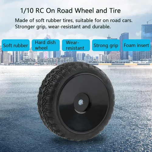 Vista 4 de Juego de 4 ruedas hexagonales de 0.472 in y neumáticos con tuercas de seguridad y llave para RC 1/10 On Road Racing Touring Car