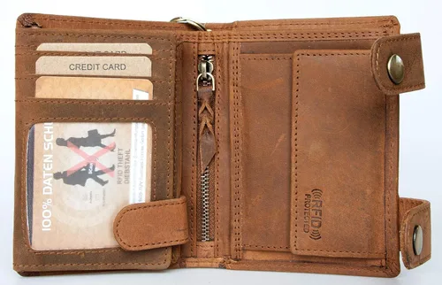 Vista 4 de Born to Ride Biker's RFID Cartera de cuero genuino con cadena de metal con moto, Marrón, Billetera triple