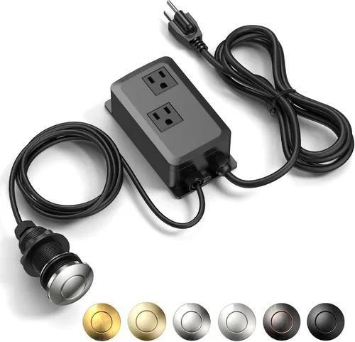 Vista 17 de Kit de Interruptor de Aire para Triturador de Basura, Salida Doble Profesional, Cubierta de Latón Macizo en Oro Cepillado, Botón Superior