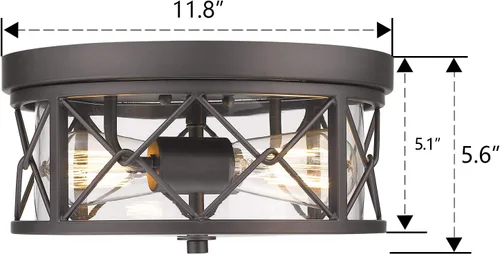 Vista 6 de zeyu ZY25-F ORB - Lámpara de techo empotrada de 2 luces, 12 pulgadas, con cubierta de vidrio transparente, acabado de bronce aceitado
