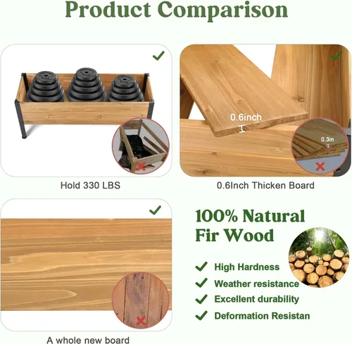 Vista 3 de OIPRTGFJ Maceta rectangular de madera para jardín, cama de jardín elevada para exteriores, macetas para plantas al aire libre, 37 x 13 x 15