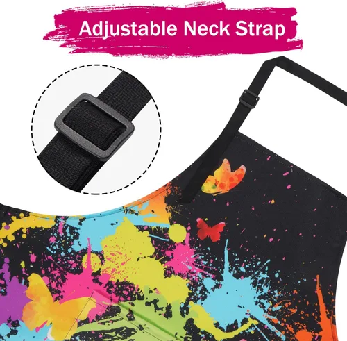 Vista 4 de ASPMIZ Artist Painting Apron for Adults, Colorful Art Cooking Aprons, Waterproof Kitchen Bib Apron with Pockets, Adjustable Kitchen Aprons for Men