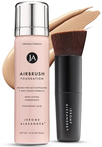 Vista 13 de Jerome Alexander MagicMinerals AirBrush Foundation - Set de 2 piezas con base en aerosol y brocha Kabuki - Maquillaje en aerosol con ingredientes