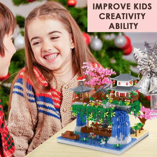 Vista 6 de Kitoyz Juego de construcción de árbol bonsái de flor de cerezo, juego de microbloques de construcción de arquitectura china de flor de durazno, kit