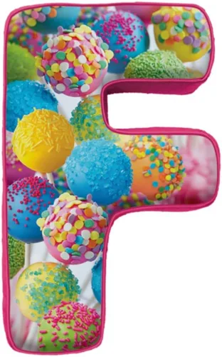 iscream Lettermania F - Almohada de microcuentas con diseño de tarta de 16.0 in Letra F