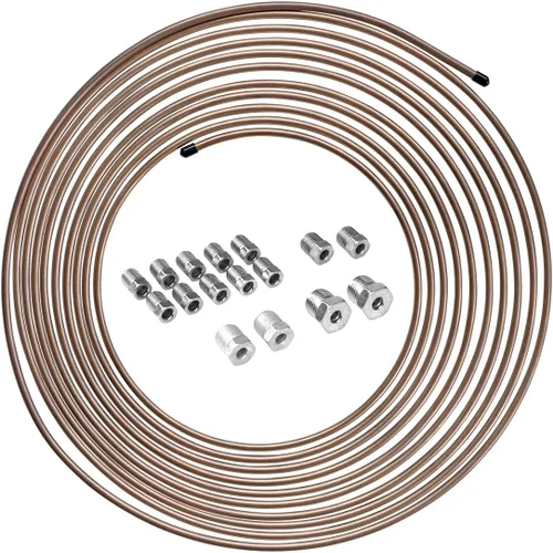 4LifetimeLines 3/16" x 25' Bobina de tubo de línea de freno de cobre-níquel genuino de aleación no magnética, kit de montaje con estriado invertido,
