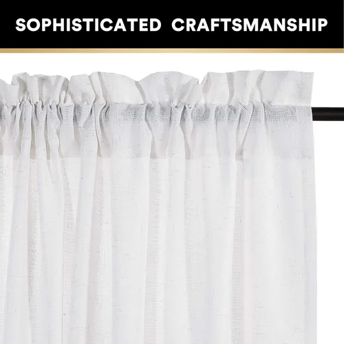 Vista 3 de Cortinas de lino natural y rico, semitransparentes para dormitorio, sala de estar o comedor, con bolsillo para barra, cortina de lino con textura