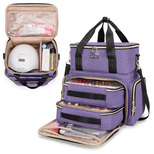 Vista 8 de BAFASO Organizador de esmalte de uñas de doble capa con capacidad para 70 botellas (15 ml - 0.5 fl oz) y un secador de uñas, estuche para esmalte