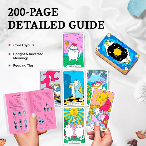 Vista 5 de Wyspell Cartas de tarot de gato con libro guía – Baraja de tarot única de 78 cartas – Apto para principiantes – Hermosas y modernas barajas de tarot