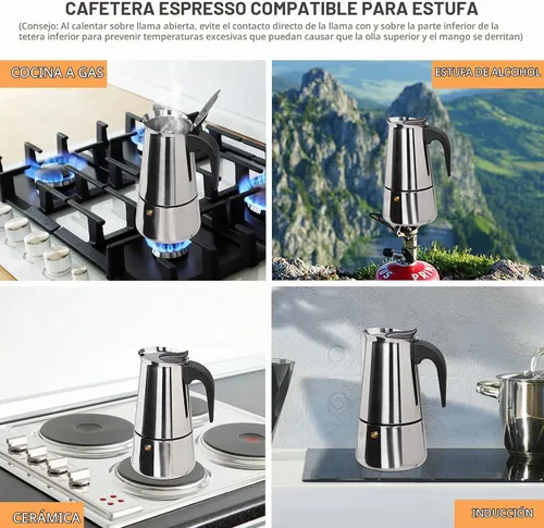 Vista 5 de Olla de Moka de 2 Tazas 100ml, Cafetera de Espresso de Acero Inoxidable, Cafetera de Percolador para Estufa, Cafetera Italiana de Estilo Clásico