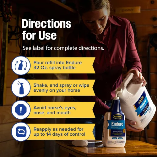 Vista 4 de Farnam Endure Aerosol de repelente de moscas resistente al sudor para caballos, fórmula resistente al sudor que dura hasta 14 días, mata y repele