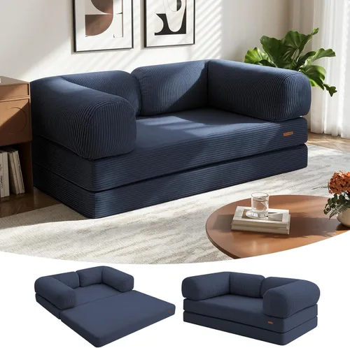Vista 27 de COMAX Sofá cama futón, sofá cama plegable 4 en 1 con reposabrazos en forma de L, silla plegable convertible, colchón plegable para sala de estar