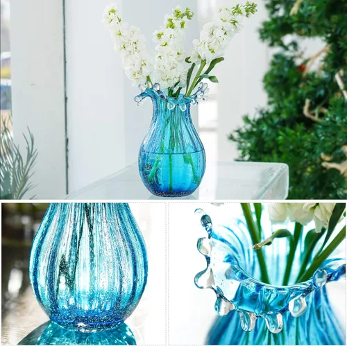 Vista 7 de Colección de jarrones de burbujas de vidrio soplado de 8 pulgadas, jarrón de flores de arte moderno, decoración para decoración del hogar, sala