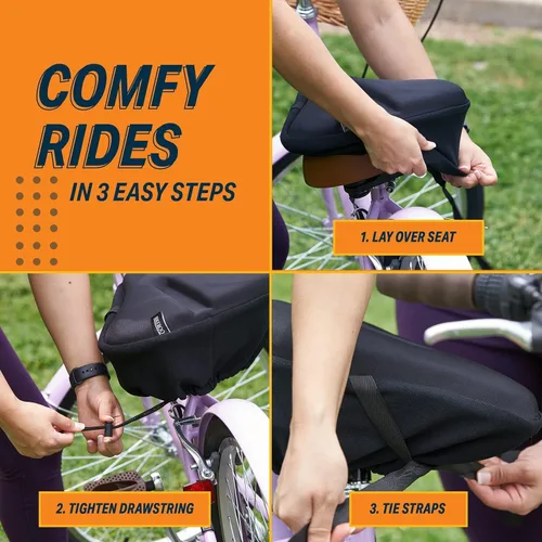 Vista 5 de Bikeroo Cojín Cómodo para Asiento de Bicicleta - Cubierta de Gel Acolchada para Ejercicio, Bicicletas de Montaña y Carretera, Ajuste Universal