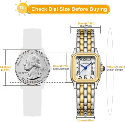 Vista 3 de CHEETAH Relojes de oro para mujer con pulsera vintage pequeña, esfera romana rectangular