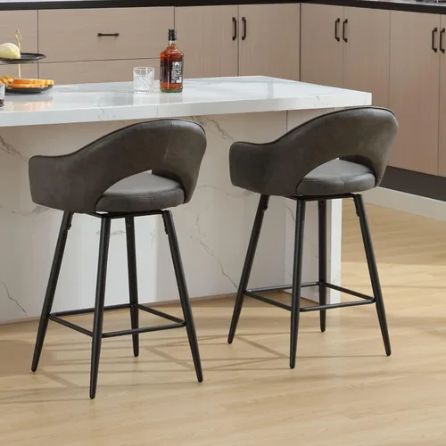 Vista 54 de DUOMAY Juego de 2 taburetes de bar giratorios, modernos taburetes de altura de mostrador de 26 pulgadas, silla de isla de cocina tapizada de Blanco