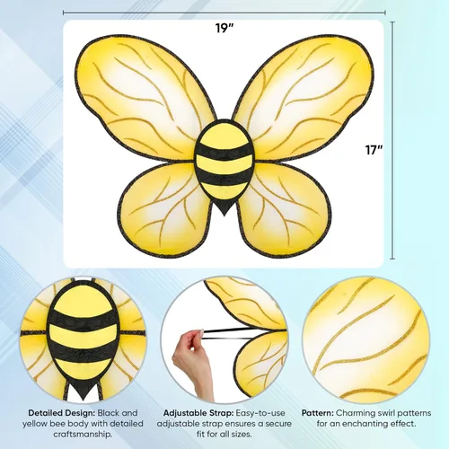 Vista 2 de Funcredible Diadema de abeja y alas de abeja, diadema de antena de abejorro, disfraz de Halloween de abejorro para mujer, accesorios de disfraz