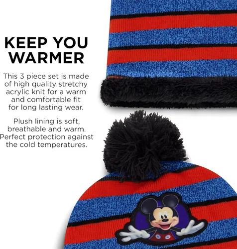 Vista 3 de Mickey Mouse Boys Toddler Winter Hat, Scarf & Mittens Set For Ages 2-4 Or Hat, Scarves & Kids Gloves Sets For Ages 4-7