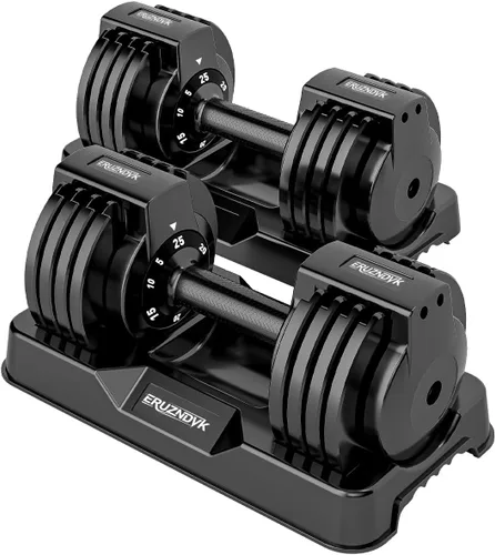 25/55lb Pair Adjustable Dumbbell Set, Adjustable Dumbbells Set of 2, 5 in 1/10 in 1 Free Weights Dumbbells Set with Anti-Slip Texture Handle, Weight
