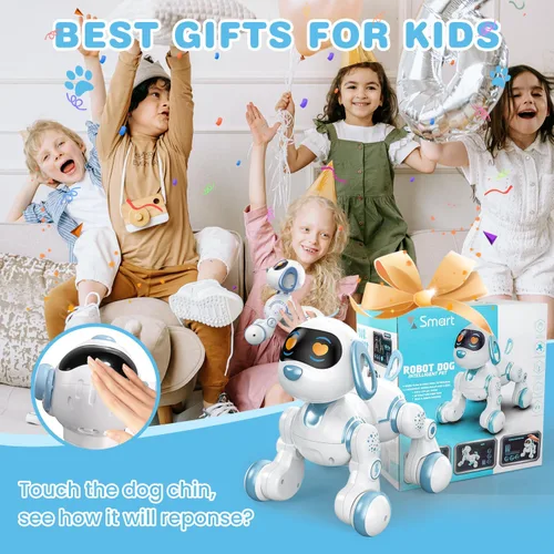 Vista 7 de Perro robot, perro a control remoto para niños con detección táctil de cabeza y función de música, robot interactivo programable, divertido juguete