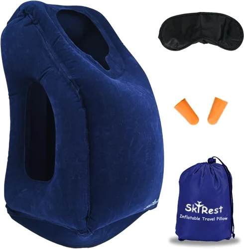 Vista 8 de Skyrest® Almohada inflable de viaje para autobuses, soporte cómodo para la cabeza, almohada de aire para dormir para evitar dolor de cuello, lumbar