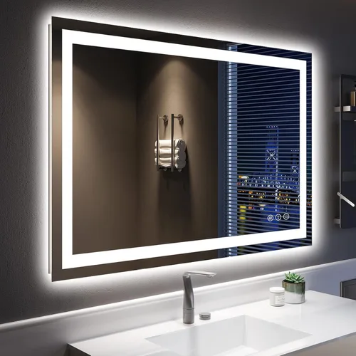 Vista 94 de Espejo de baño LED de 20 x 30 pulgadas con luces delanteras y retroiluminadas, espejo de tocador iluminado para pared de baño con 3