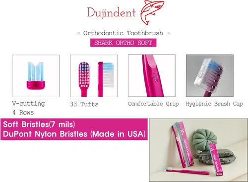 Vista 2 de Cepillo de dientes ortodóntico en forma de V para frenos, cerdas hechas en Estados Unidos, cepillo de dientes para soportes y cables, mango