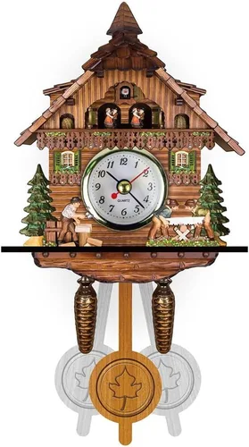 Vista 21 de Reloj de cuco, relojes de pared de madera, madera tradicional hecho a mano, estilo antiguo, retro, mecánico, cuco, péndulo, reloj de cuarzo