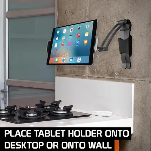 Vista 5 de Cellet Soporte para tablet de cocina 2 en 1 para pared, mesa, encimera, soporte de escritorio para recetas para iPad/Pro/Air/Mini, Micro Surface