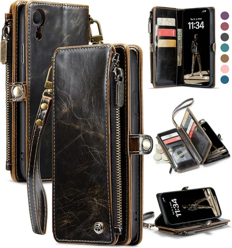 Vista 13 de Defencase Funda compatible con iPhone XR con tarjetero de bloqueo RFID para mujeres y hombres, a la moda, de piel sintética, magnética, cierre