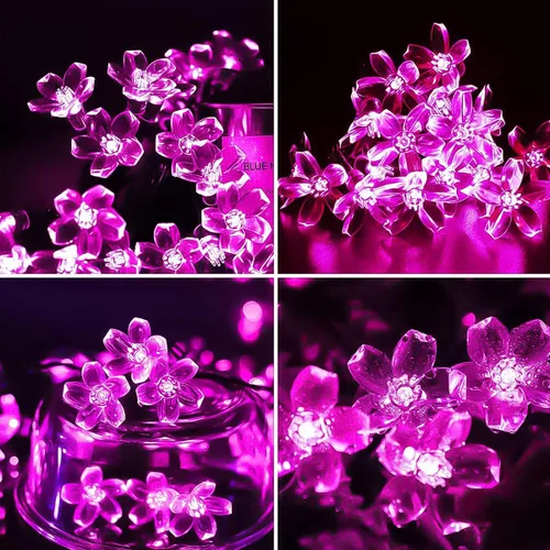 Vista 6 de FULLBELL Guirnalda de luces decorativas de Navidad con flor de cerezo 33 pies 100 luces LED de hadas con 8 modos de flash para Navidad patio jardín