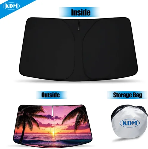 Vista 7 de KDM - Parasol plegable reflectante para parabrisas de estilo Sunset Beach, compatible con Honda Civic 2012 2013 2014 2015, protector de visera