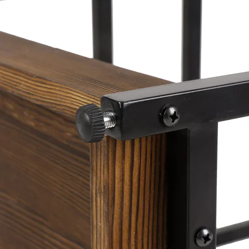 Vista 7 de MyGift Estante de leña para interiores, soporte industrial de metal negro con base de madera marrón quemada maciza, madera para chimenea y estante