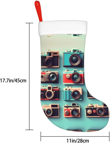 Vista 4 de Retro Cool Camera Collection - Calcetines de Navidad grandes para decoración familiar, mantel de árbol, vacaciones