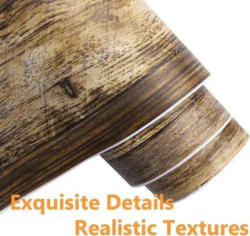 Vista 3 de Papel tapiz autoadhesivo de 17.7 x 118 pulgadas, tablones de madera marrón para decoración de pared de gabinetes, estantes, cajones